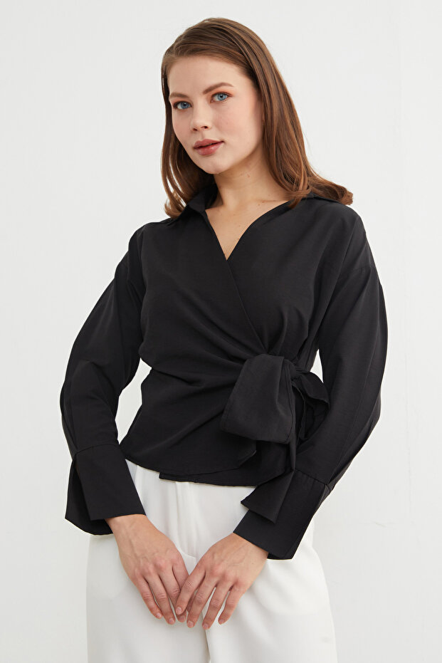 Basic Kruvaze Bağlamalı Gömlek - 5