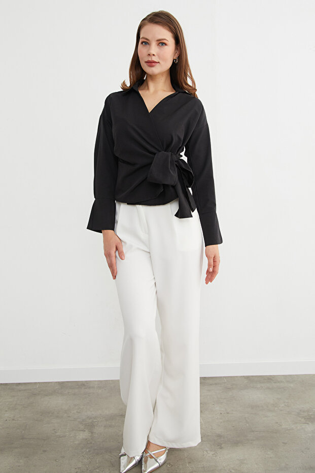 Basic Kruvaze Bağlamalı Gömlek - 4