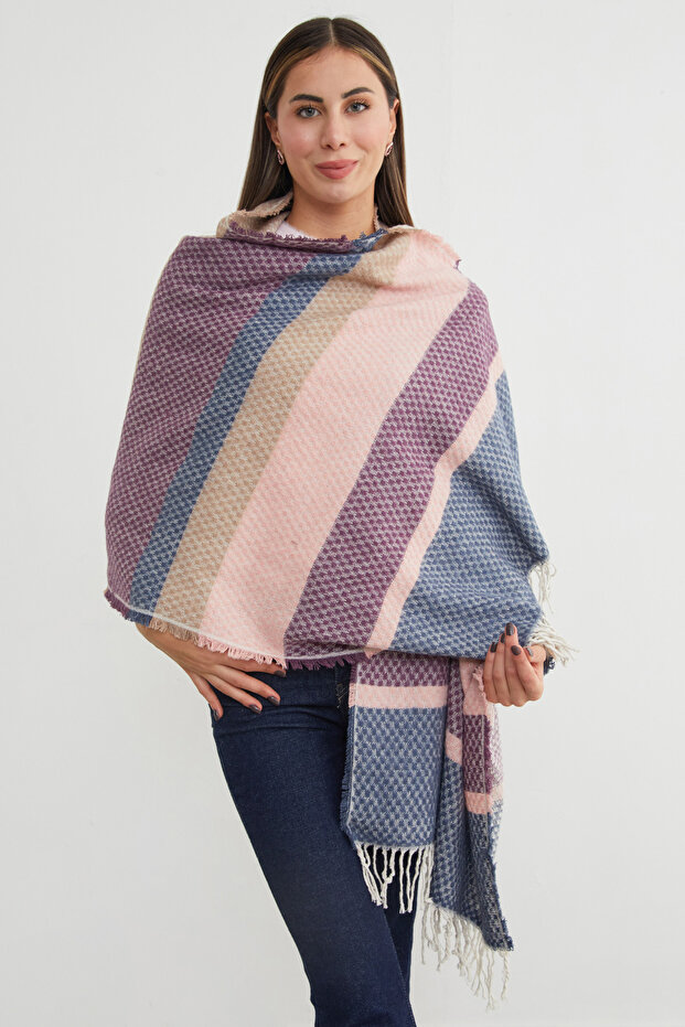 Color Block Honeycomb Patterned Shawl - 2