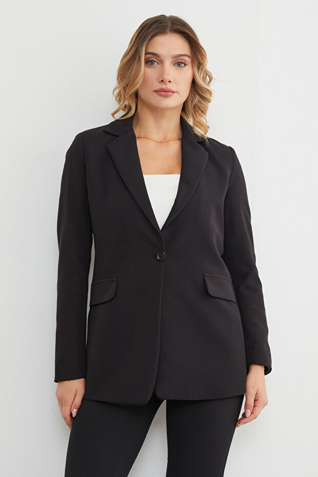 Basic Tek Düğmeli Blazer Ceket - 1
