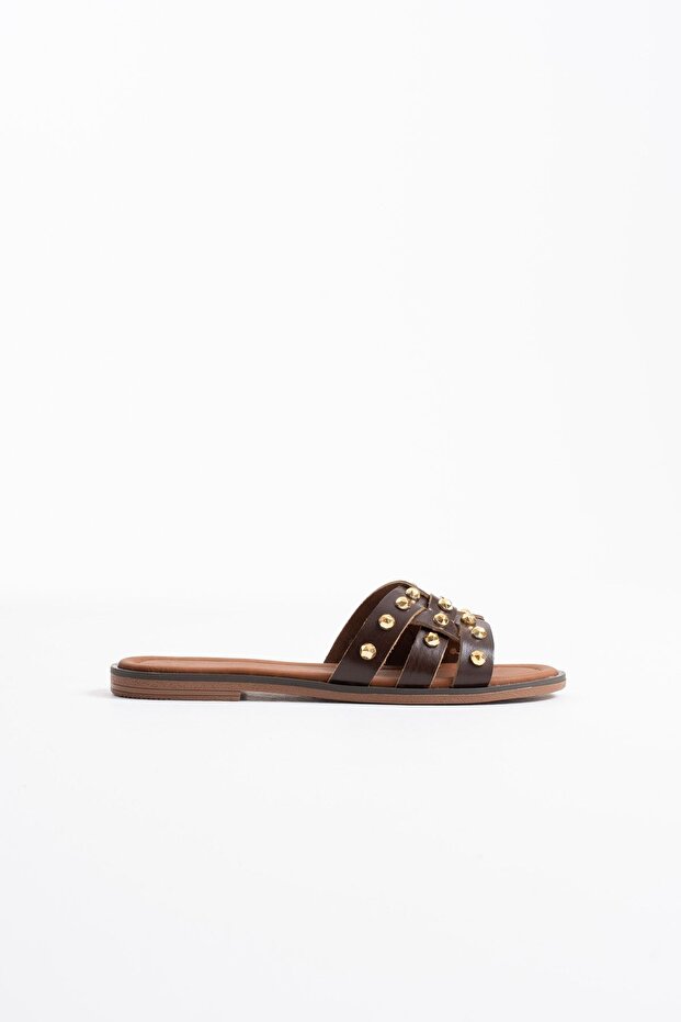 Loose Bitter Brown Genuine Leather Slippers