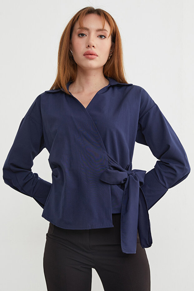 Basic Kruvaze Bağlamalı Gömlek - 6