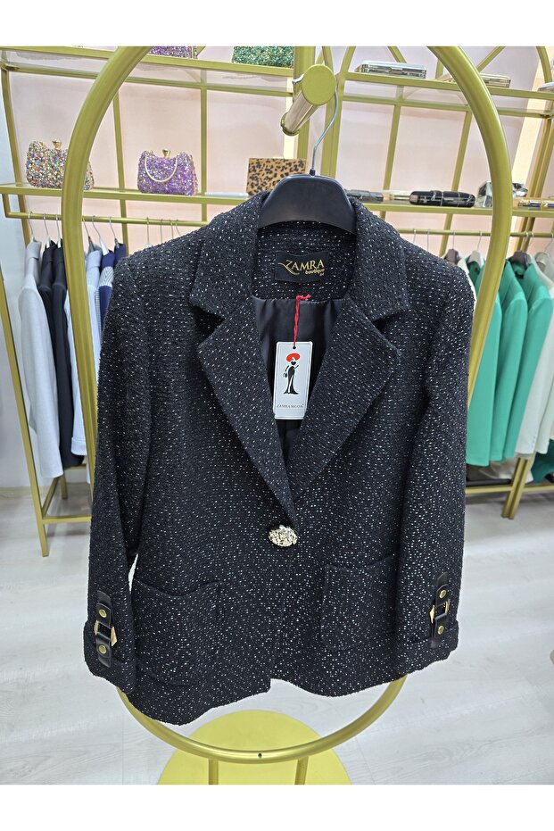 Kadın Simli Blazer Ceket Siyah