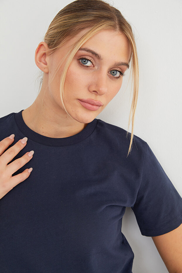 Basic Bisiklet Yaka Tişört - 6