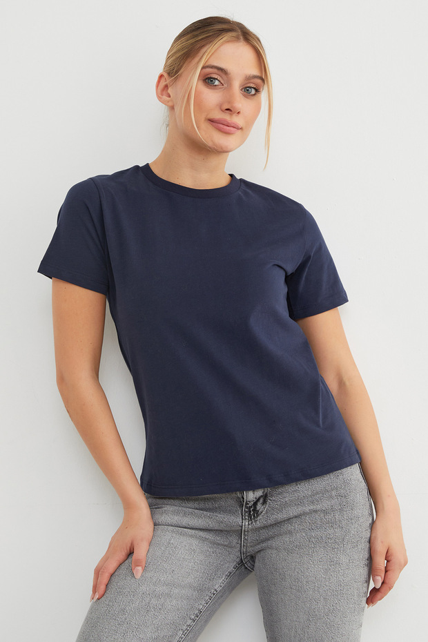 Basic Bisiklet Yaka Tişört - 4