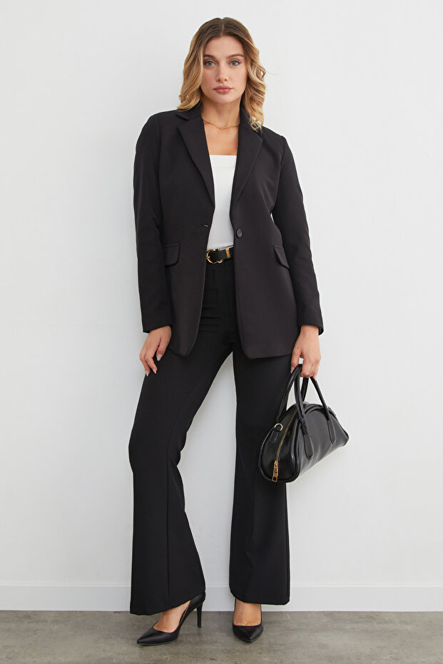 Basic Tek Düğmeli Blazer Ceket - 4
