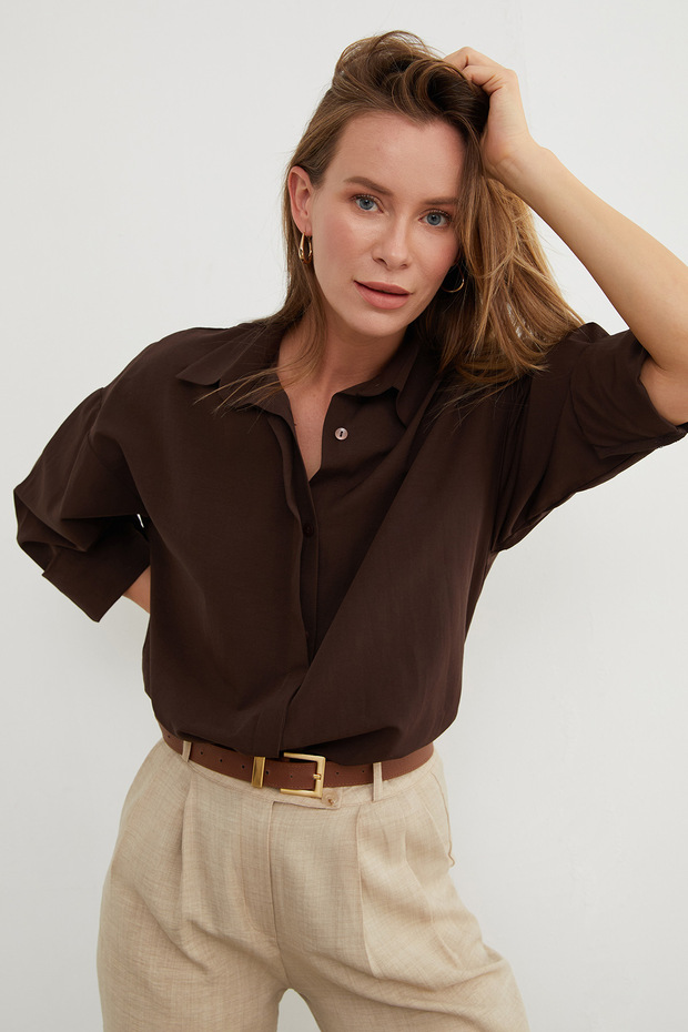 Basic Yırtmaçlı Oversize Gömlek - 1