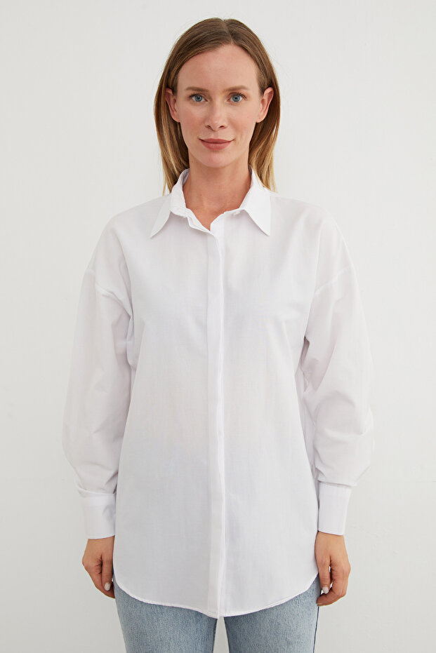 Basic Yırtmaçlı Oversize Gömlek - 3