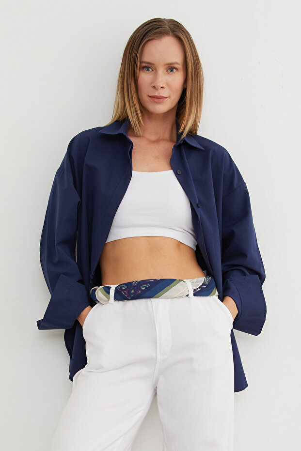 Basic Yırtmaçlı Oversize Gömlek - 3