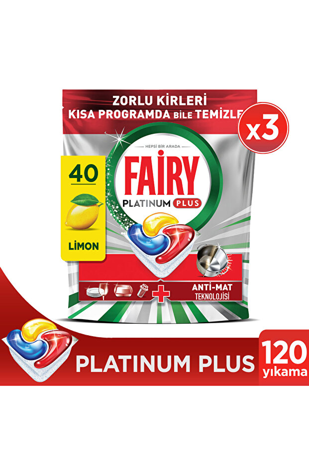 Fairy Platinum Plus Bulaşık Makinesi Deterjanı Kapsülü/Tableti 40 Yıkama Limon Kokulu x 3 Adet