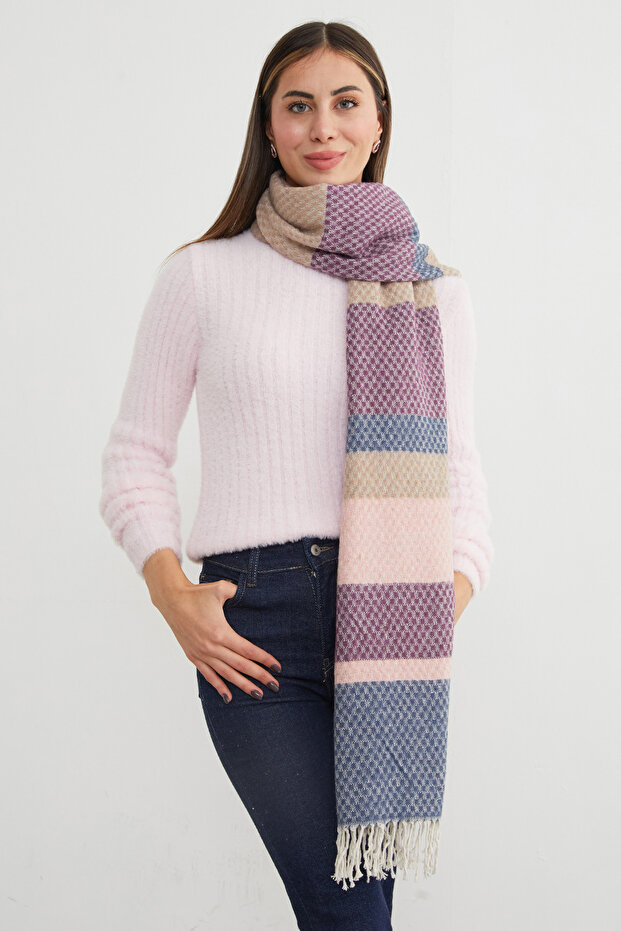 Color Block Honeycomb Patterned Shawl - 4