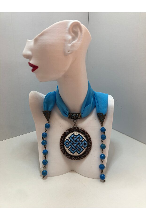 Kanaviçe İşlemeli Fular Kolye - 1