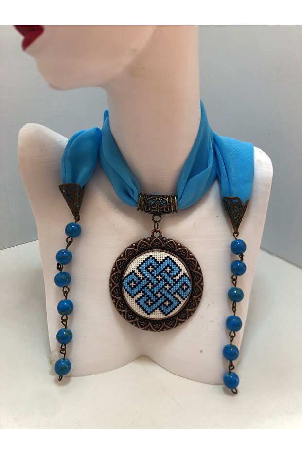 Kanaviçe İşlemeli Fular Kolye - 2