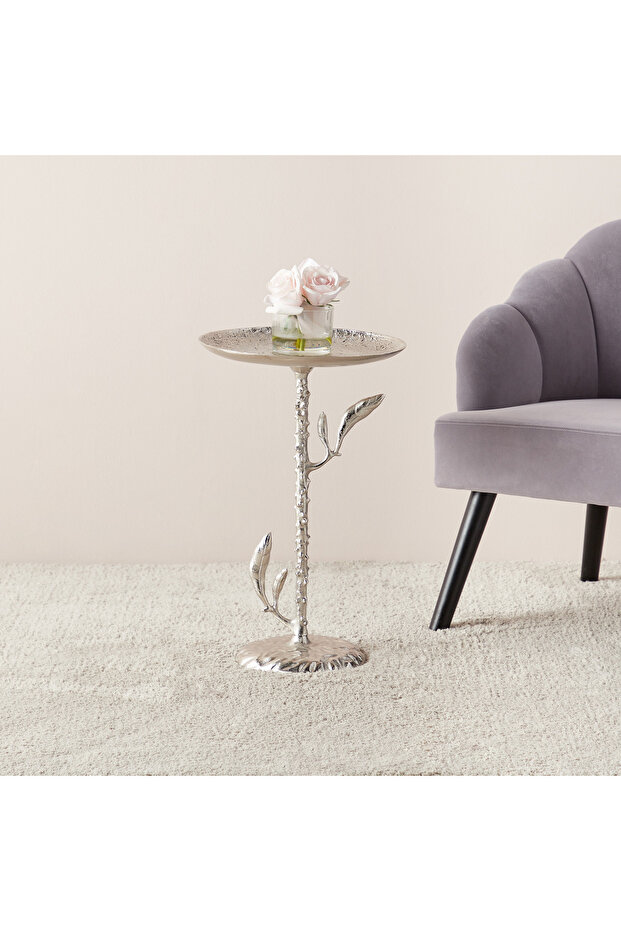 Metal Top Accent Table with Leaf Base - 34x34x55 cms