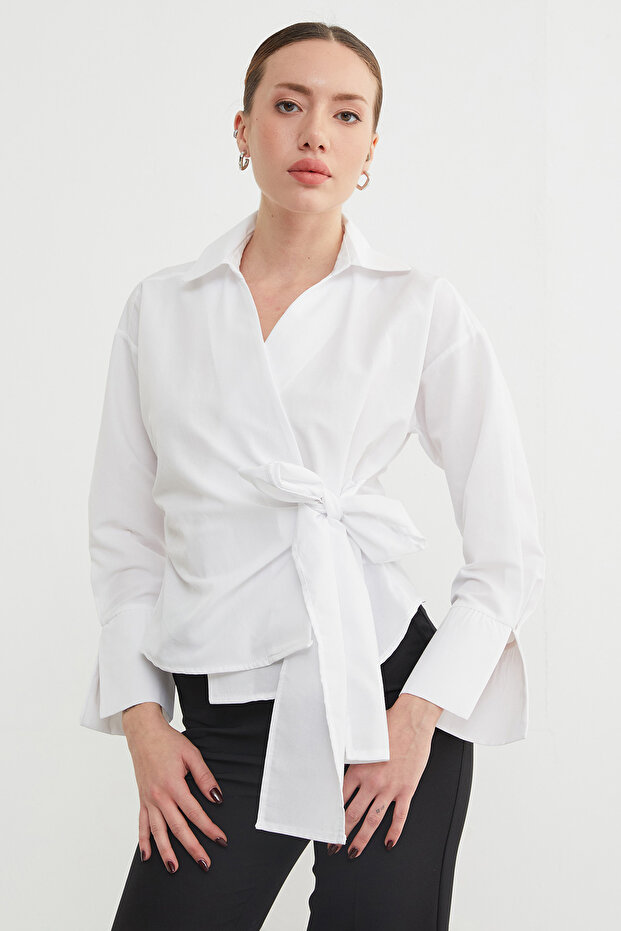 Basic Kruvaze Bağlamalı Gömlek - 4