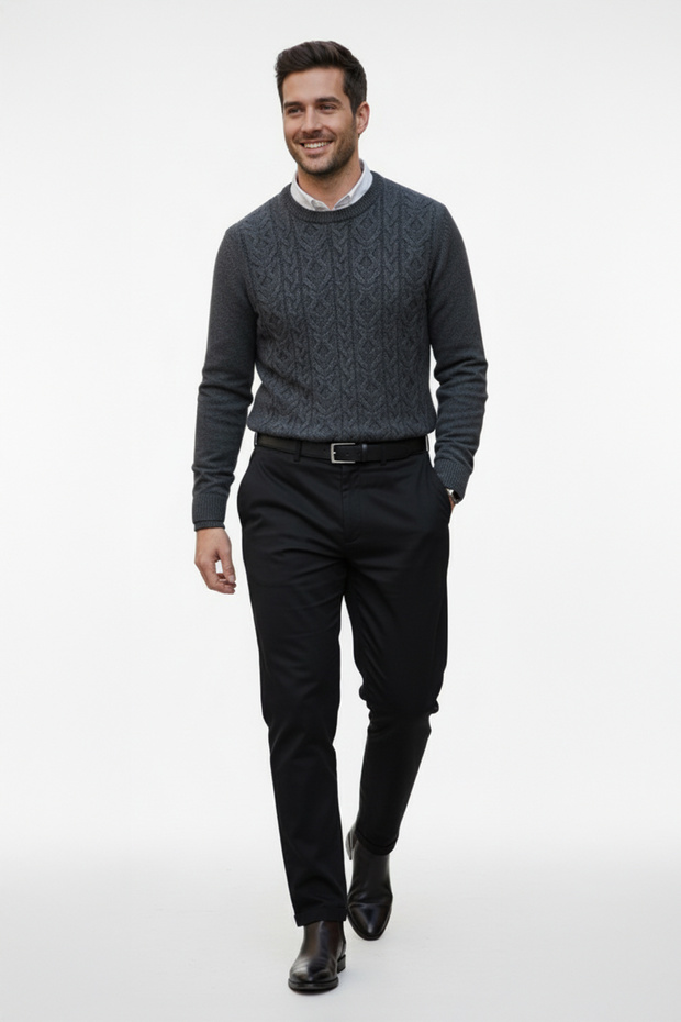 سترة منقوشة برقبة دائرية للرجال - 2