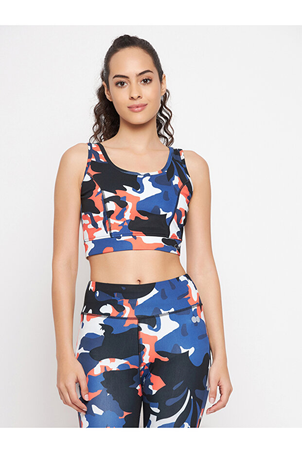 Medium Impact Padded Non-Wired Camouflage Print Sports Bra