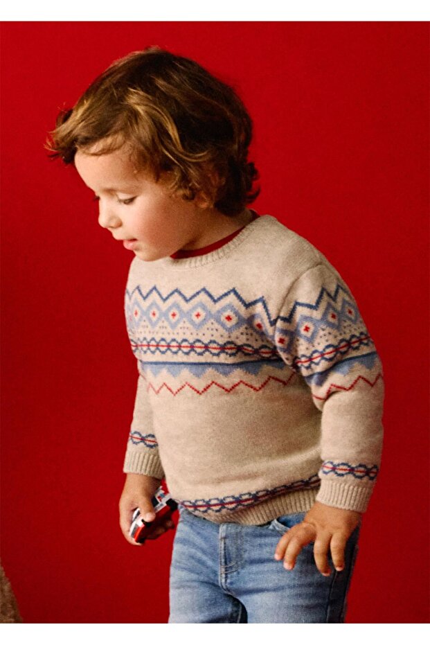 Baby Boy Knitwear Jacquard Sweater Beige 2344