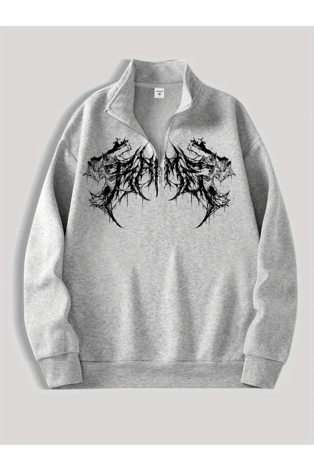 Unisex Printed Half-Zip Oversize Sweatshirt