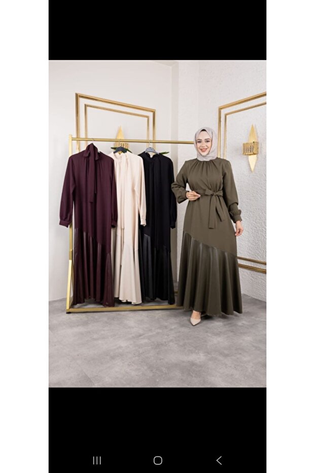 Deri Detay Elbise - 1