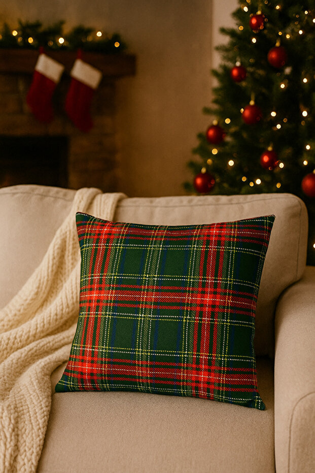 New Year Themed Striped Throw Pillow Cover 43X43 cm - Decorative Cover Only