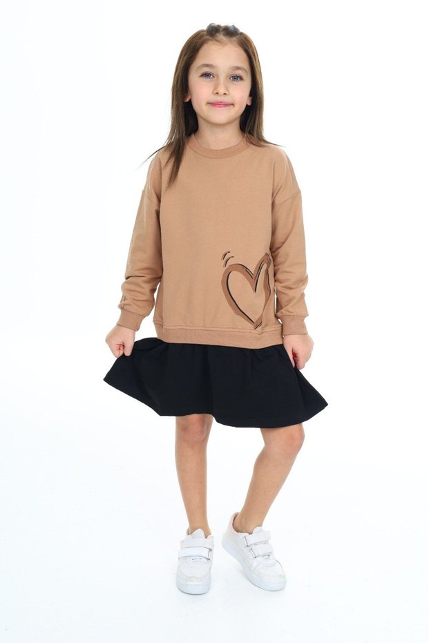 Girl's Printed Relax Fit Crew Neck Long Sleeve Dress - Color Block