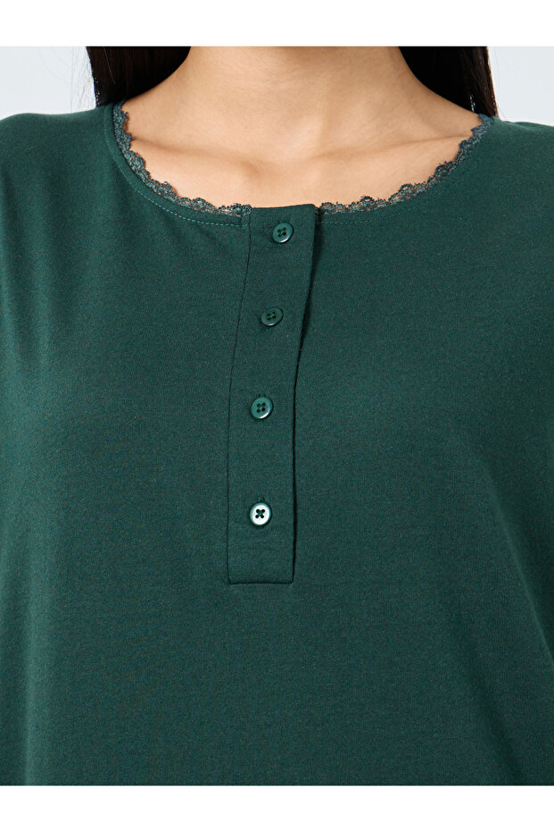 قميص نوم سادة مع أزرار - 3