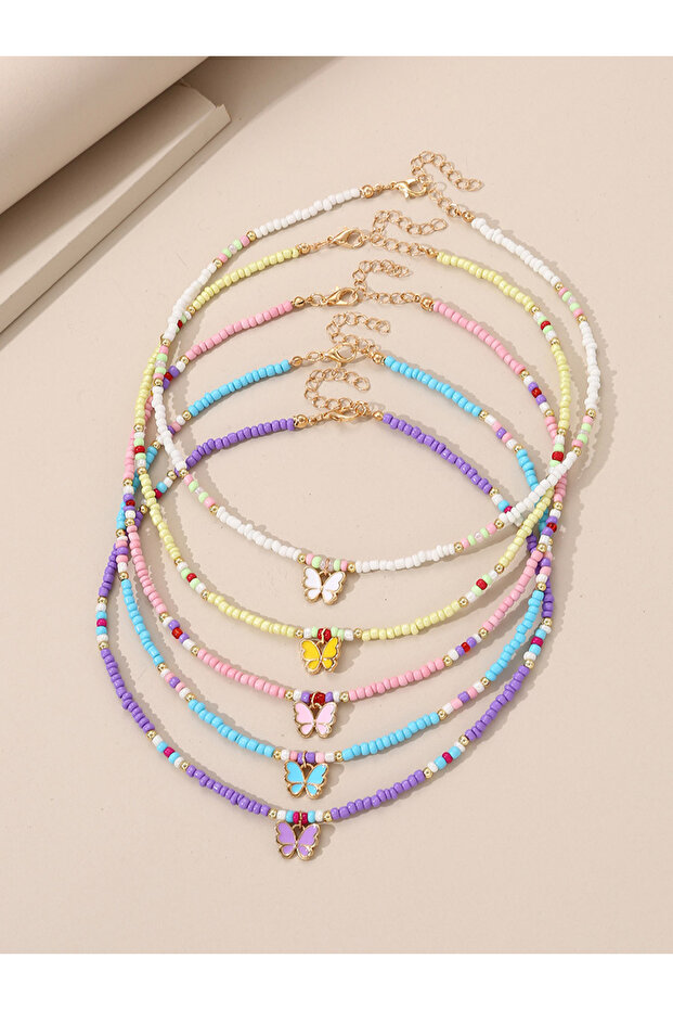 5pcs Girl's Butterfly Shape pendant Beaded Necklace