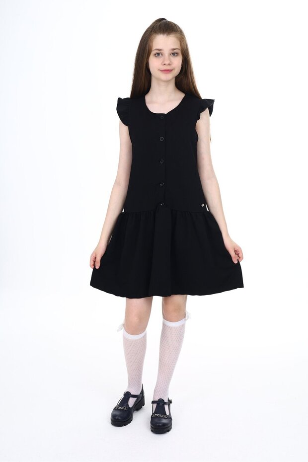 Girls' Printed Relax Fit Crew Neck Ruffle Sleeve Button Dress - Ruffle