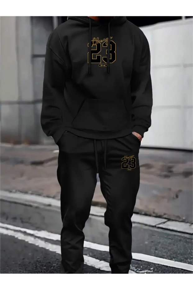 Unisex 23 Printed Hooded Sweatshirt and Jogger Sweatpants - Bottom Top Set