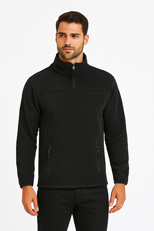 Men's Black Anti-Pilling Non-Pilling Standard Fit Mock Neck Pocket Coldproof Fleece