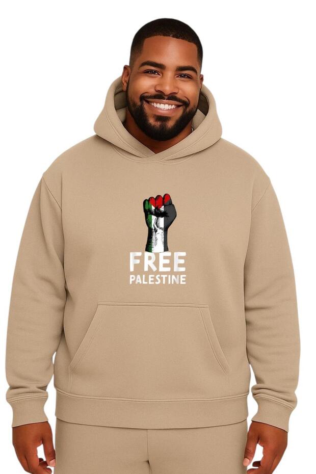 سترة رياضية كبيرة الحجم مطبوعة عليها 'فلسطين حرة' للجنسين