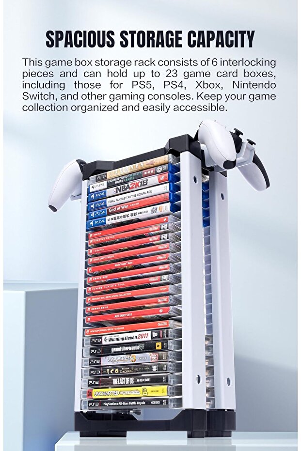 ECHZOVE Video Game Storage Tower for PS5/PS4/Switch/Xbox Series - Holds 23 Game Cases with 2 Hooks - 5