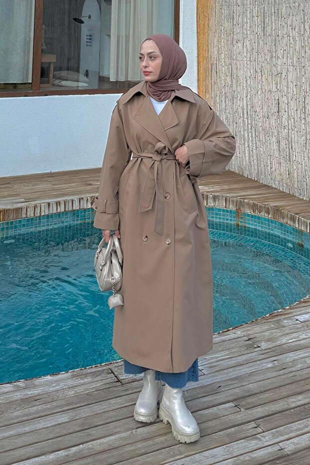 Premium Trench Coat with Shoulder Epaulettes Camel