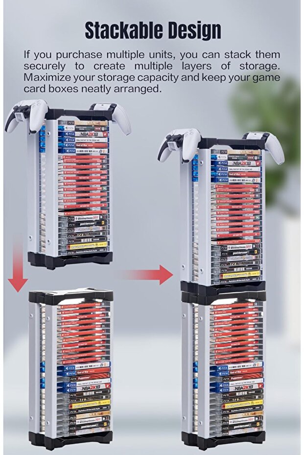 ECHZOVE Video Game Storage Tower for PS5/PS4/Switch/Xbox Series - Holds 23 Game Cases with 2 Hooks - 6