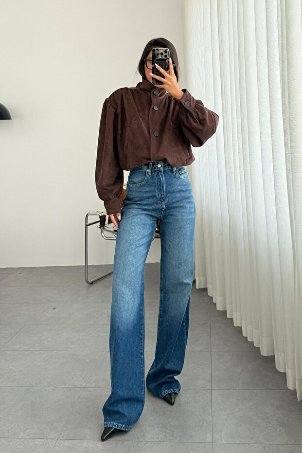 Women's Wide Leg Blue Distressed Jeans