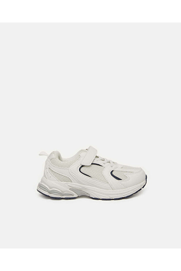 Boys White Material Block Trainers