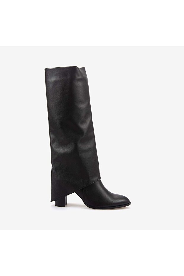 Genuine Leather Women's Heeled Black Boots 825