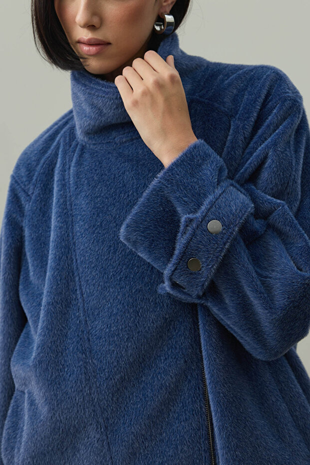 Oversize Biker Ceket Mavi - 7