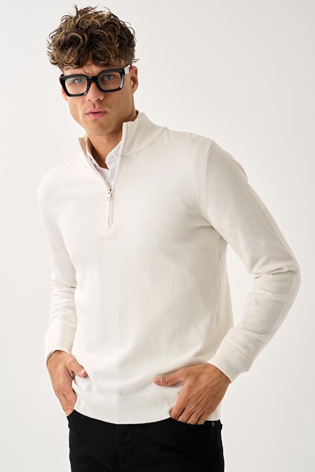 Zippered Stand Collar Sweater