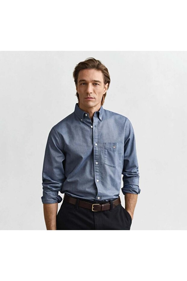 Men's Navy Blue Regular Fit Button down Collar Oxford Shirt