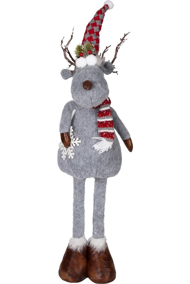 Christmas Ornament, Deer Figure, Gray - with Telescopic Extending Legs, 22X16X70-90 cm