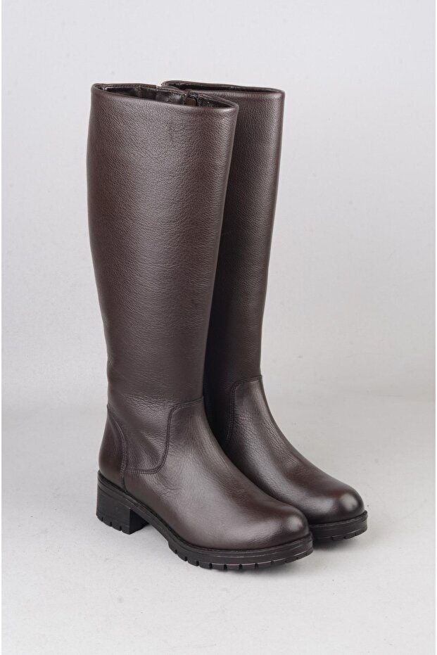 Seç 26900-1 Genuine Leather Heel-Style Women's Boots (Heel Height: 4 cm) Brown