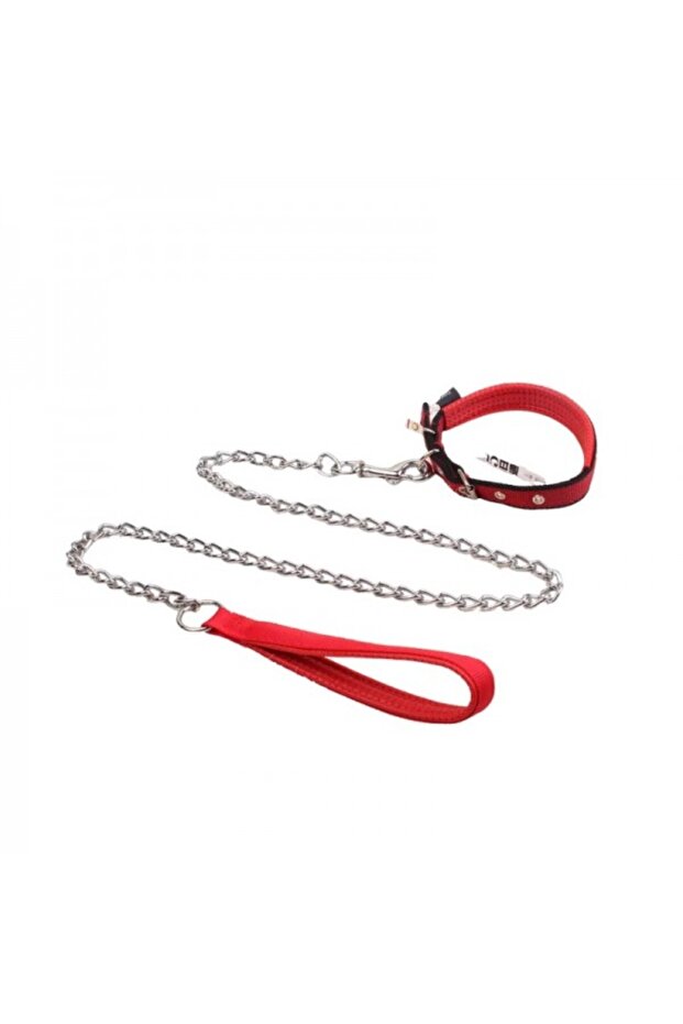 For Pet Dog Lead Chain With Pu Handle & Collar - Large (3.0*120Cm)