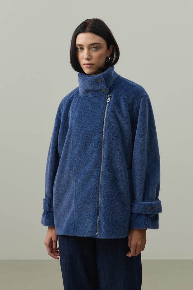 Oversize Biker Ceket Mavi - 2