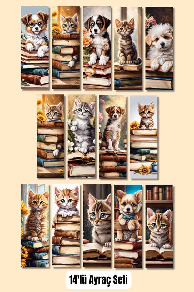 Cute Dog and Cats Design Gift Bookmark Set of 14