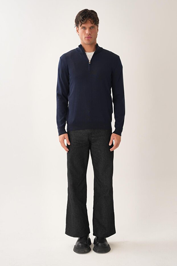 Zippered Stand Collar Sweater