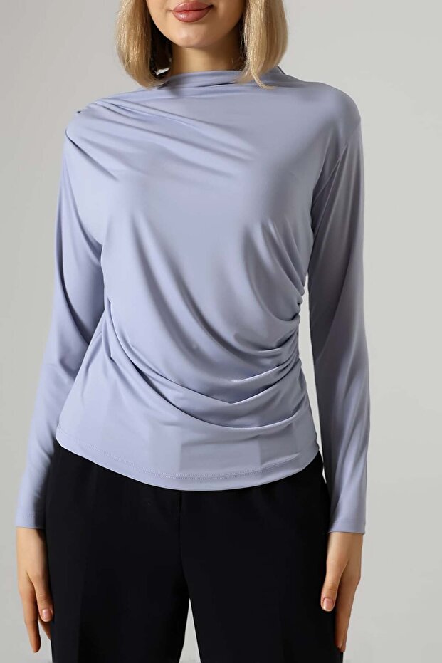Sandy Turtleneck Ruched Detail Blouse – Comfortable & Elegant