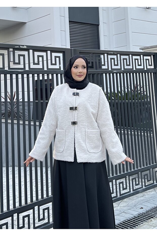 Tüylü Kaşe Ceket - 4