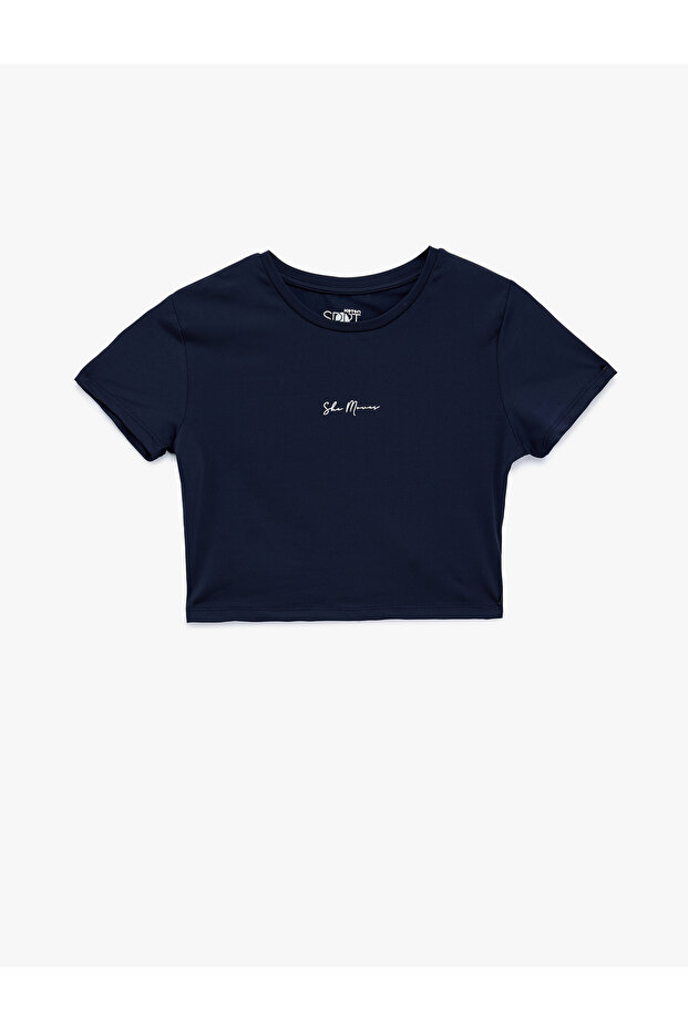 Slim Fit Short Sleeve Crew Neck Printed Crop Sports T-Shirt